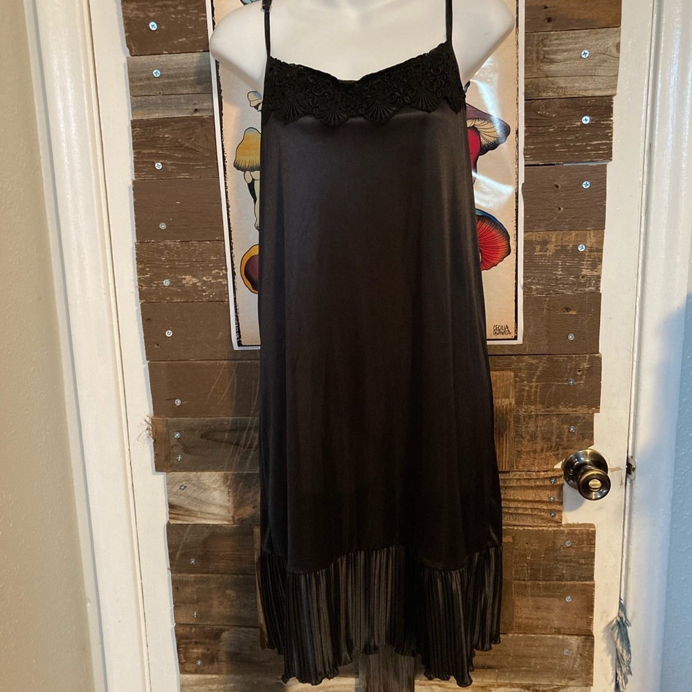 Black spaghetti strap slip dress.